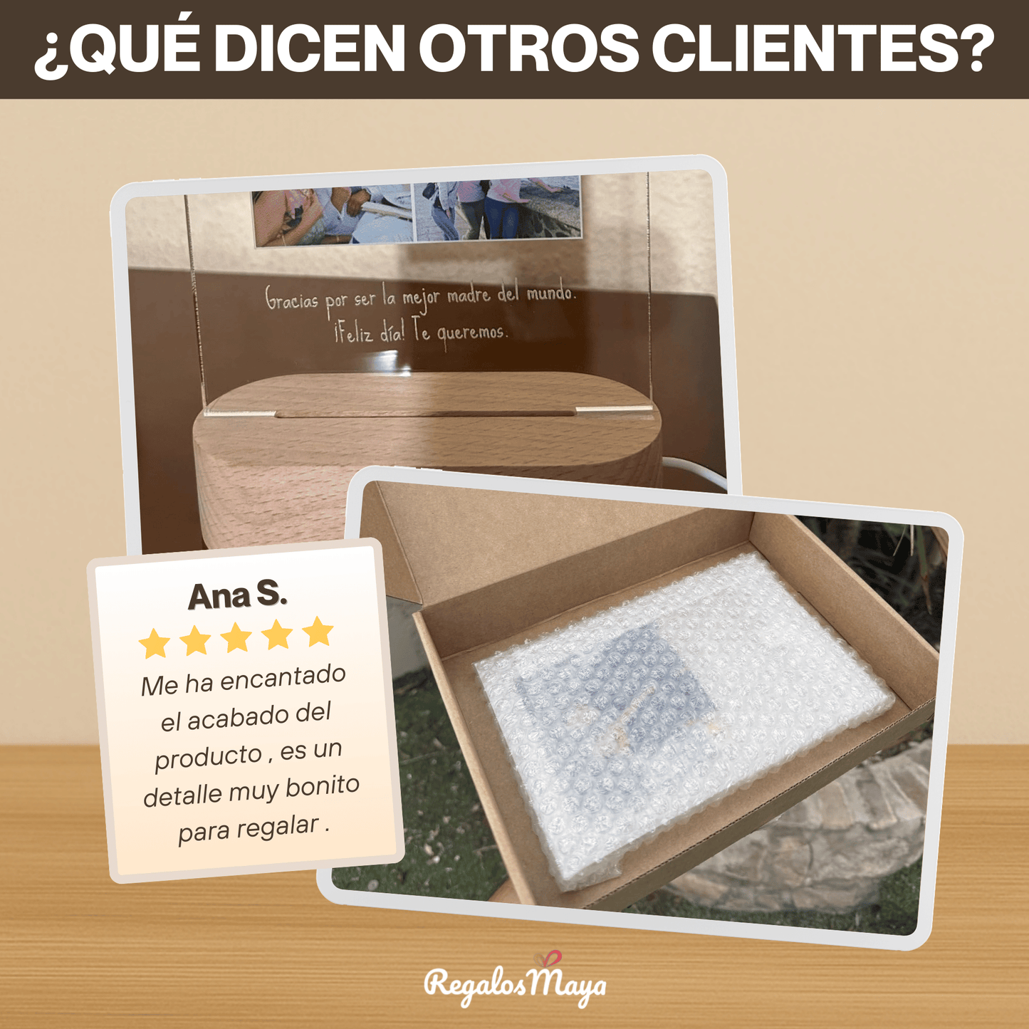 Lámpara Personalizada Papa con Fotos y Diseño Central – Regalo Original Día del Padre con Luz LED en Placa de Metacrilato y Base de Madera Grabable Opcional