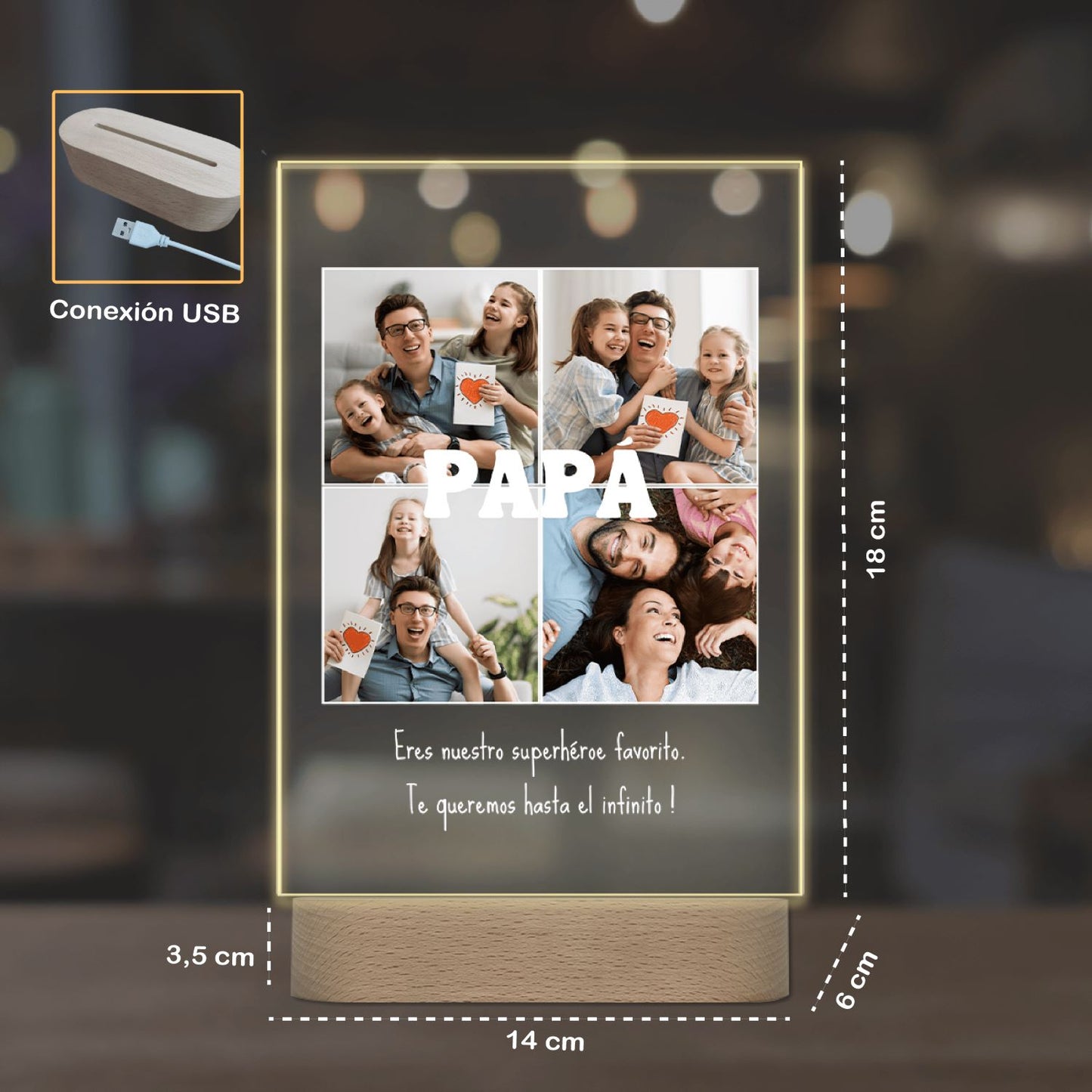 Lámpara personalizada 'Papá' con base de luz