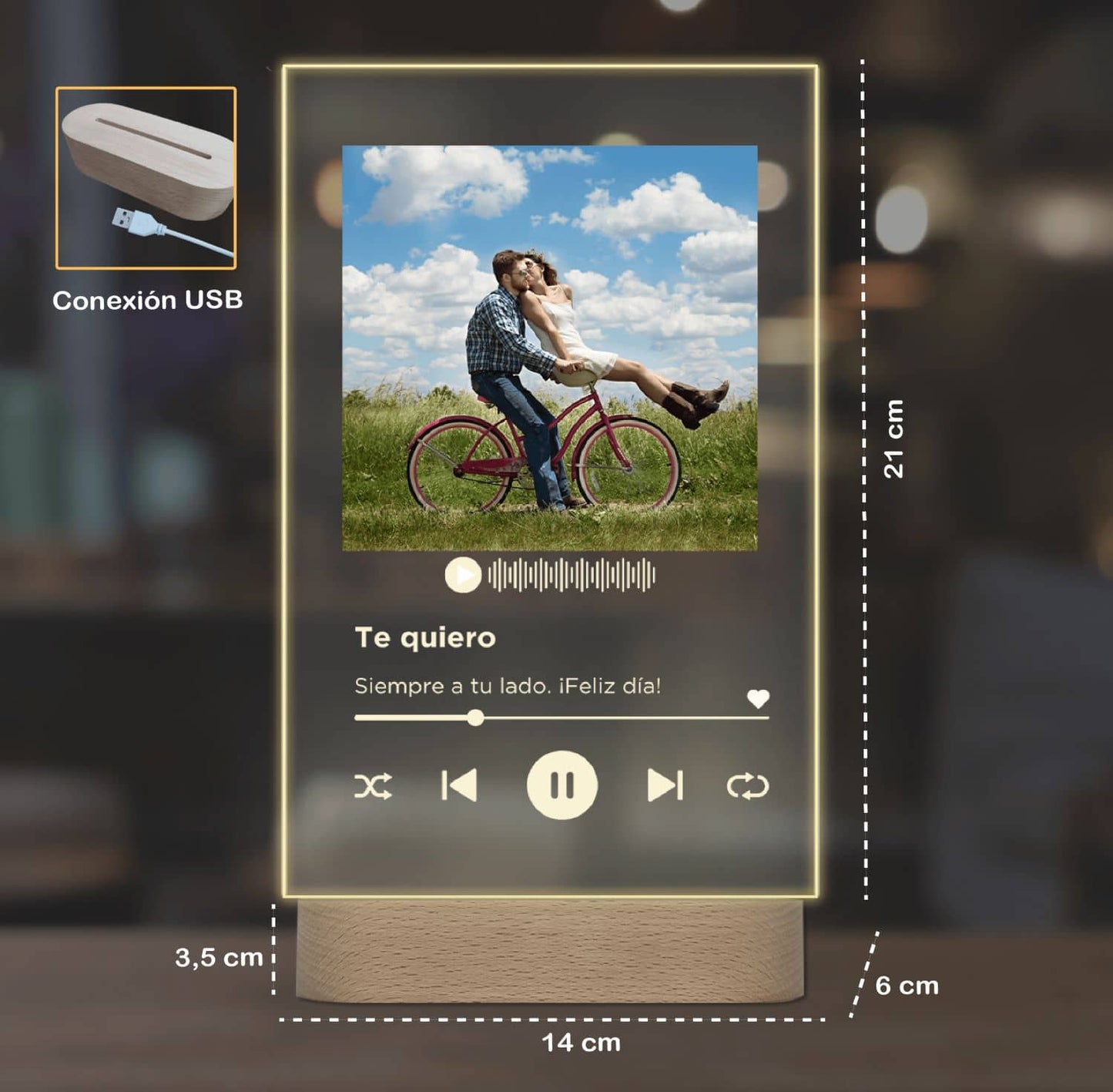 Lámpara personalizada spotify con base de luz
