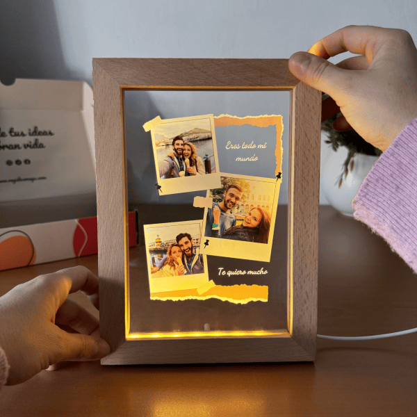 Lámpara personalizada polaroid con marco de luz