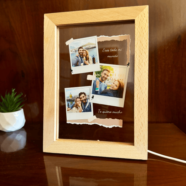 Lámpara personalizada polaroid con marco de luz