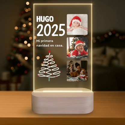 Lámpara Personalizada Navidad 3 Fotos, Diseño Árbol