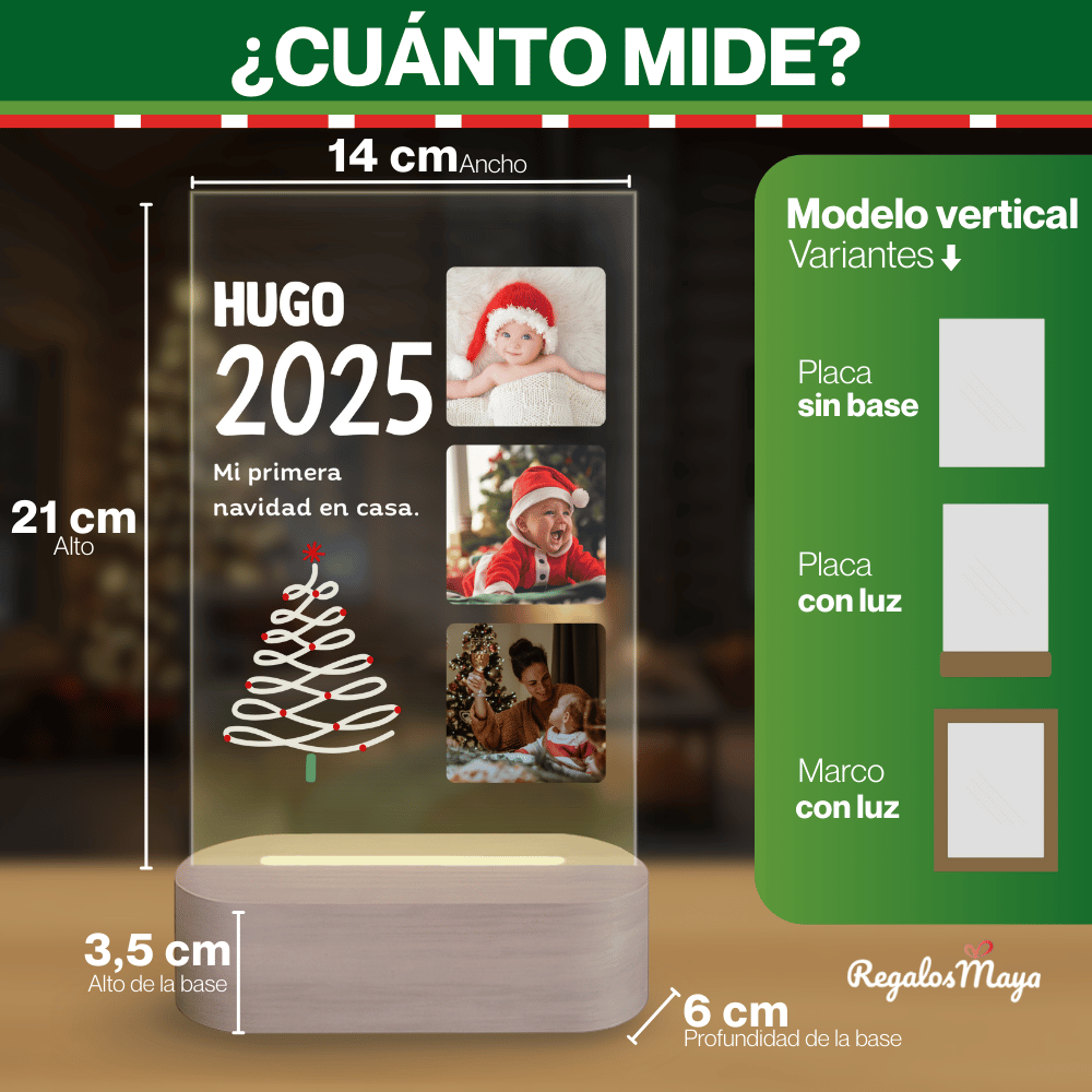 Lámpara Personalizada Navidad 3 Fotos, Diseño Árbol