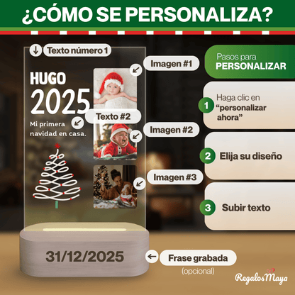 Lámpara Personalizada Navidad 3 Fotos, Diseño Árbol
