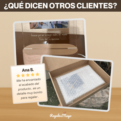 Lámpara Personalizada Día del Padre con Fotos y Dedicatoria – Regalo Original para Papa Familiar con Luz LED en Metacrilato y Base de Madera Opcional Grabada