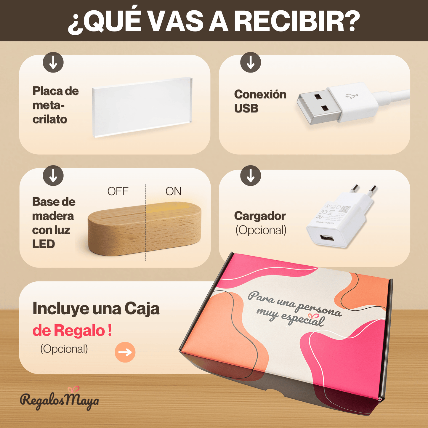 Lámpara Personalizada para Papa con Collage de Fotos – Regalo Día del Padre Familiar con Diseño Corazón, Luz LED en Metacrilato y Base de Madera Opcional