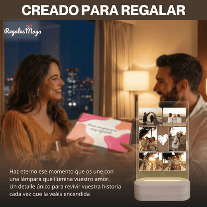 Lámpara Personalizada para Papa con Collage de Fotos – Regalo Día del Padre Familiar con Diseño Corazón, Luz LED en Metacrilato y Base de Madera Opcional