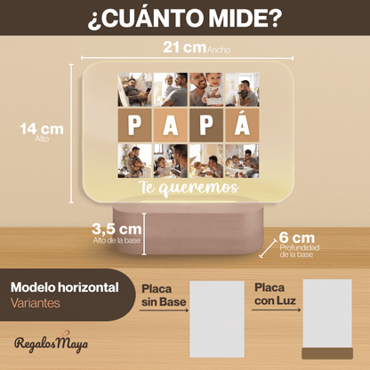 Lámpara Personalizada Papá con Mosaico Fotográfico y Letras Integradas – Regalo Día del Padre Original en Placa LED Metacrilato con Base Grabable Opcional