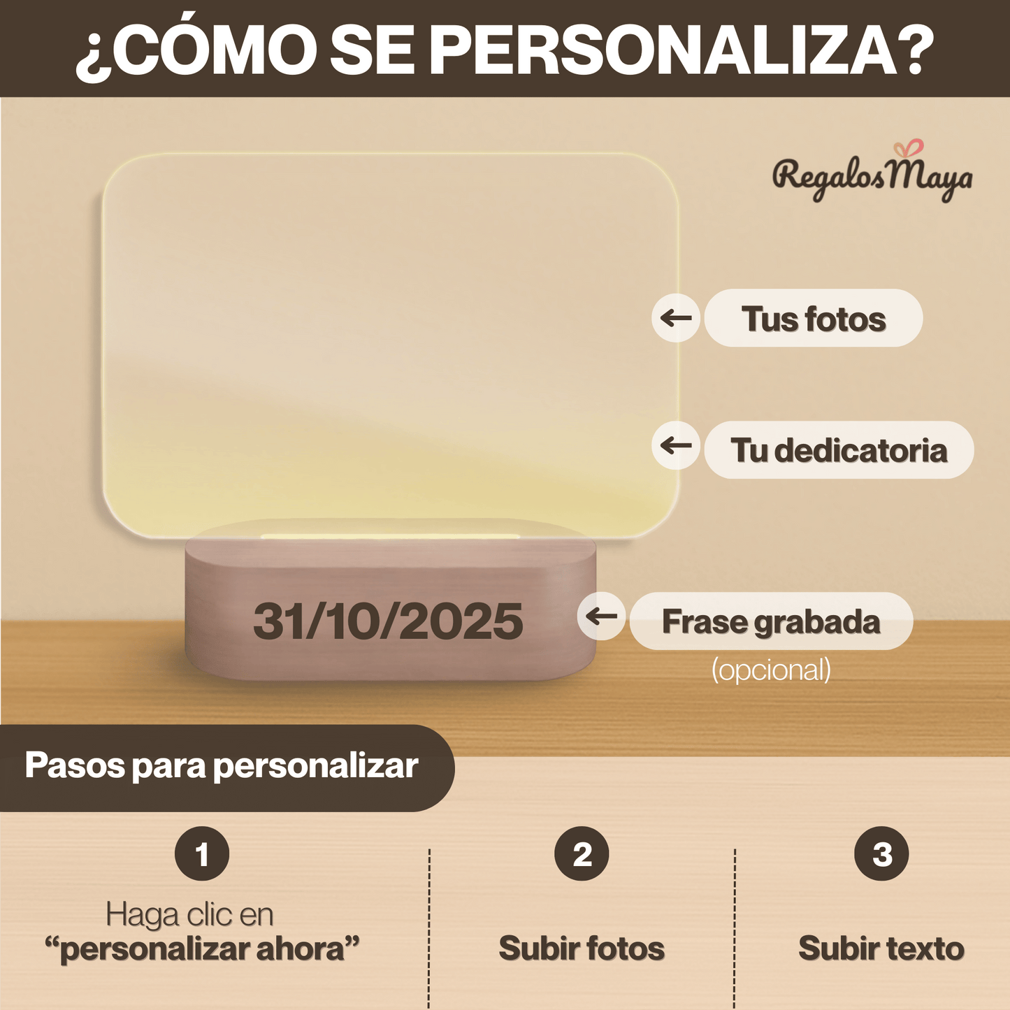 Lámpara Personalizada Papá con Mosaico Fotográfico y Letras Integradas – Regalo Día del Padre Original en Placa LED Metacrilato con Base Grabable Opcional