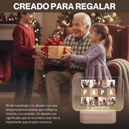 Lámpara Personalizada Papá con Mosaico Fotográfico y Letras Integradas – Regalo Día del Padre Original en Placa LED Metacrilato con Base Grabable Opcional