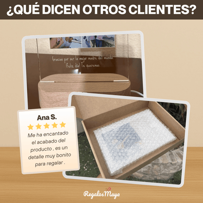 Lámpara Personalizada Papa con Fotos y Diseño Central – Regalo Original Día del Padre con Luz LED en Placa de Metacrilato y Base de Madera Grabable Opcional