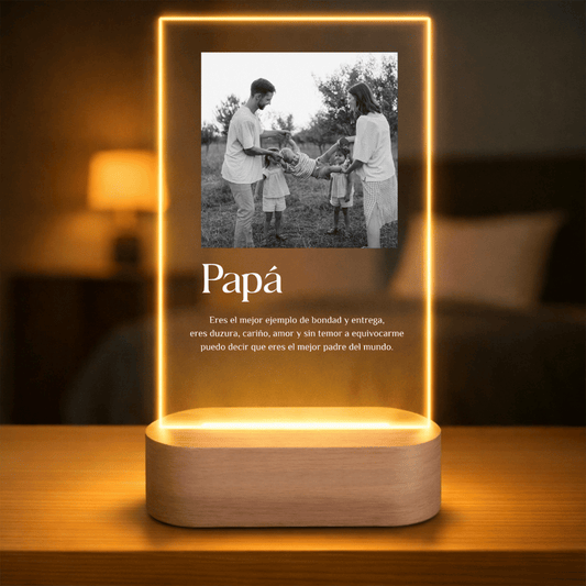 Lámpara Personalizada para Papá con Foto y Mensaje – Regalo Día del Padre Original con Luz LED en Placa de Metacrilato