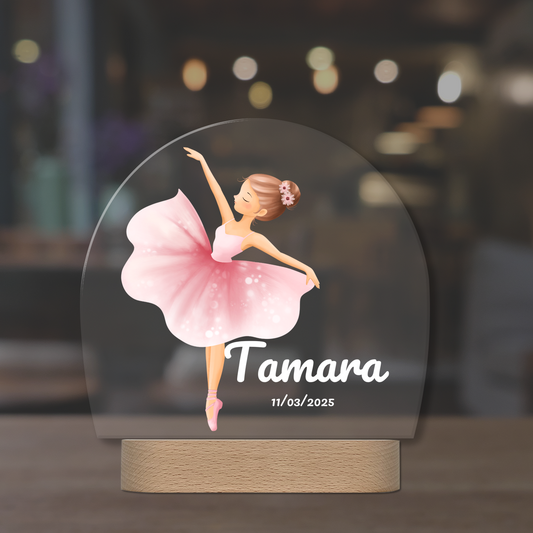 Lámpara infantil personalizada con bailarina – Luz quitamiedos con nombre para niñas