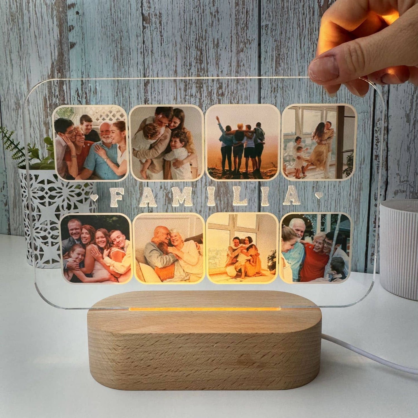 Lámpara personalizada FAMILIA horizontal con base de luz