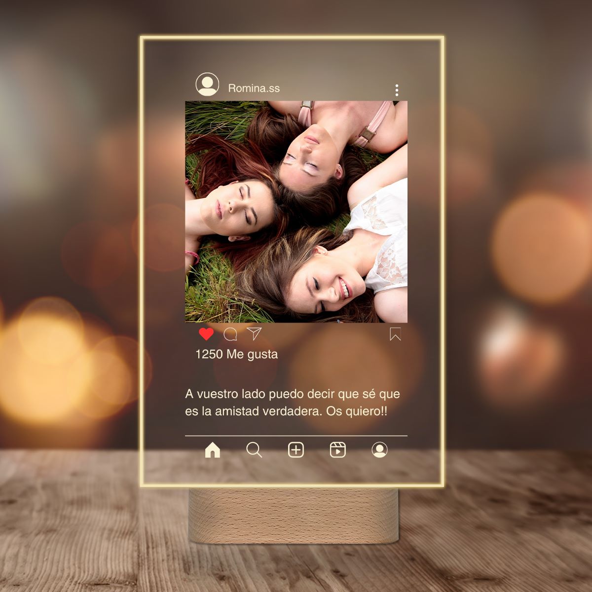 Lámpara personalizada estilo Instagram con base de luz