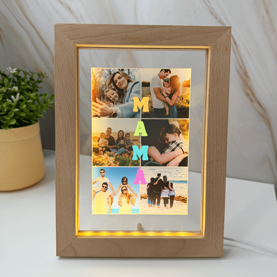 Lámpara personalizada Mamá colores con marco de luz