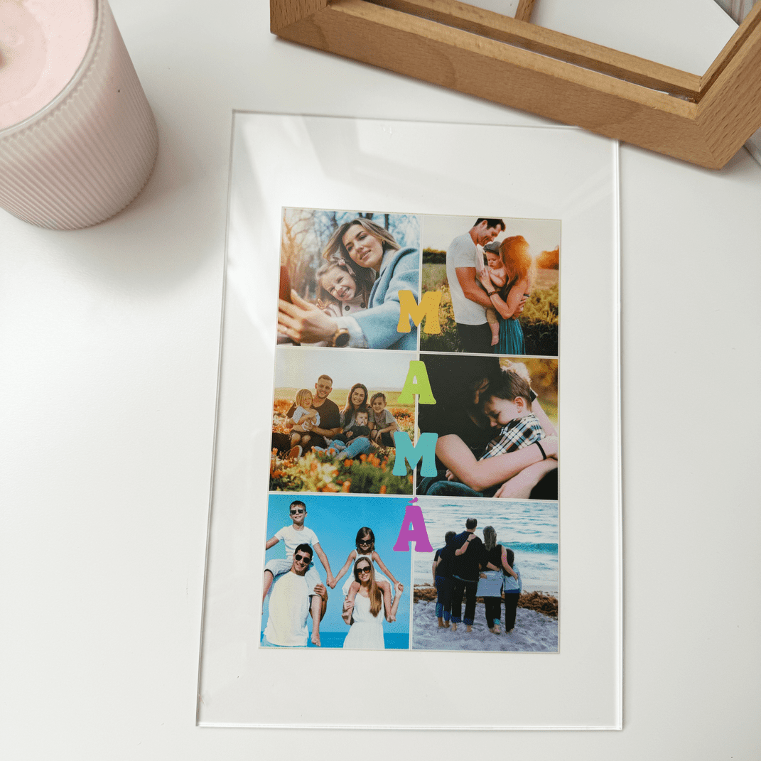 Lámpara personalizada Mamá colores con marco de luz