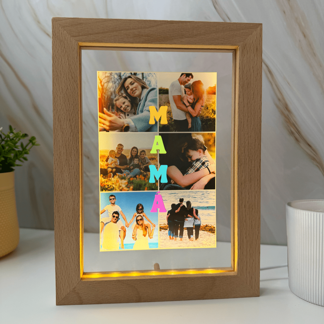 Lámpara personalizada Mamá colores con marco de luz