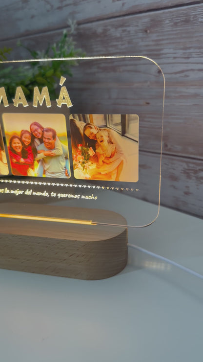 Lámpara personalizada MAMÁ horizontal con base de luz